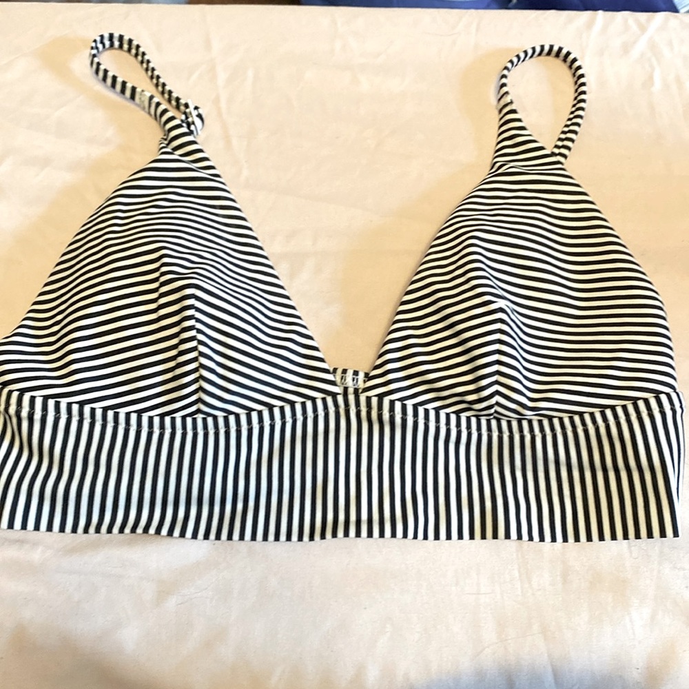Aerie Black and White Stripe Bikini Top
